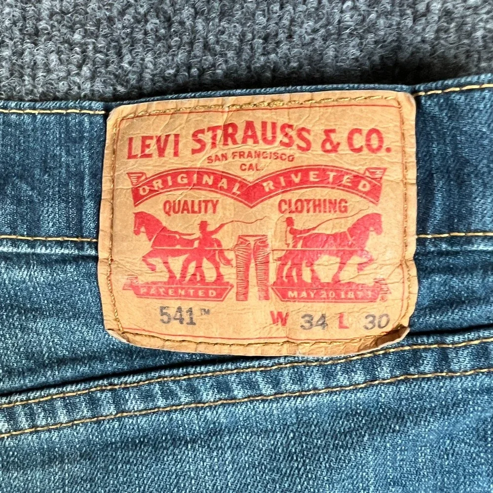 Levi's 541 Jeans Men 34X28 Blue Denim Cotton Stretch Mid Rise Athletic Taper Fit